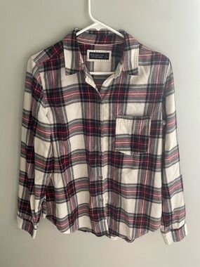Abercrombie & Fitch Red Black Cream Plaid Flannel Shirt Size XL